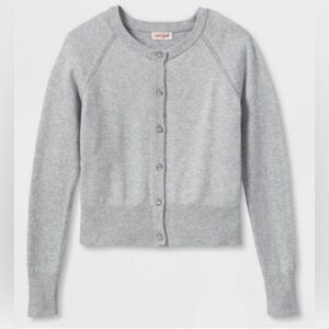 Gray Cardigan Sweater with Ribbed Trim